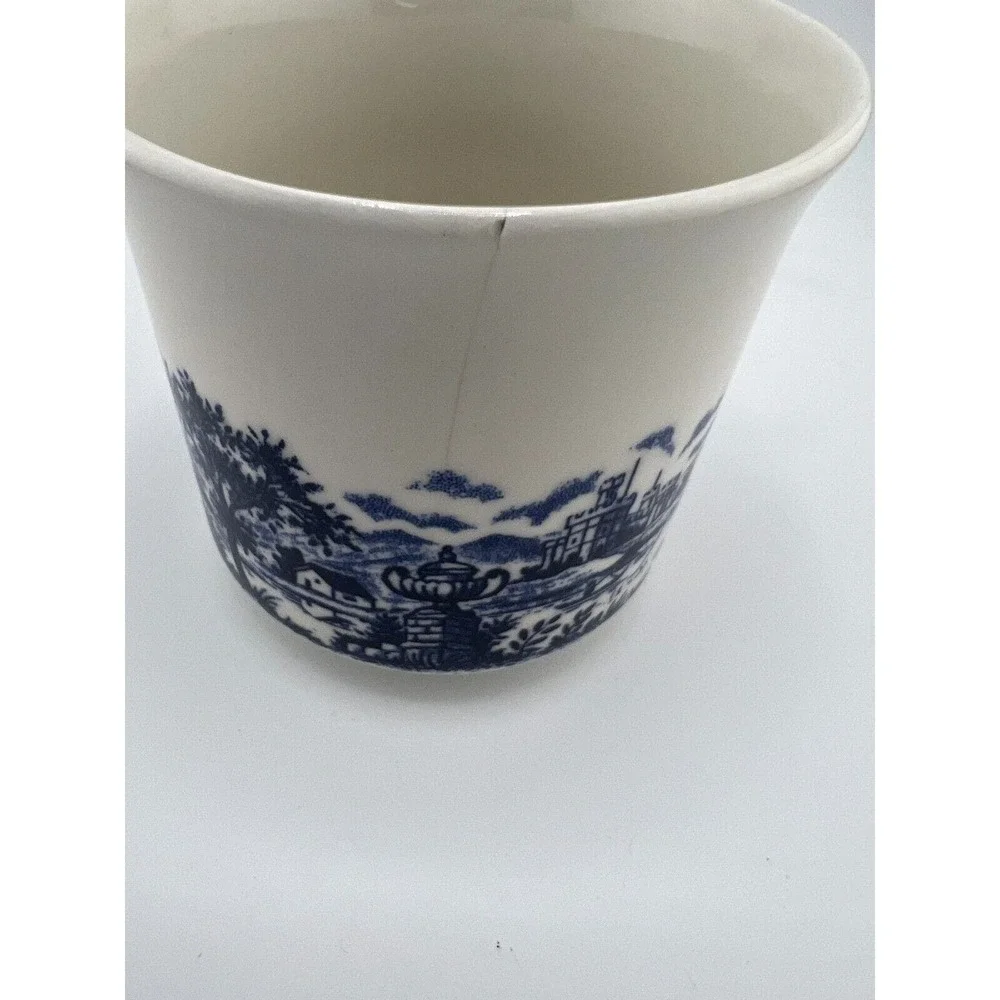 Vintage Blue & White Cottage Glossy Bone China Pastoral‎ Chinoiserie Coffee Cups